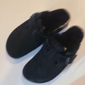 Birkenstock Black Suede Mules (BOSTON)